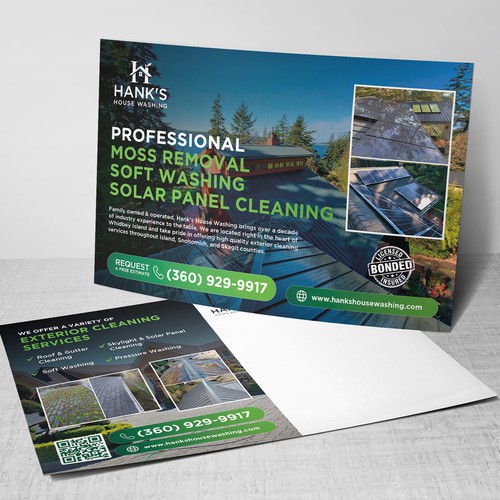 Illustrator design with the title 'Postcard for Moss Removal and House Washing'