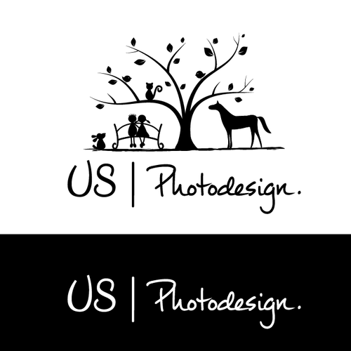 Tree design with the title 'Logo für US Photodesign.'