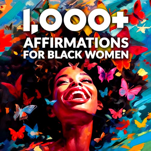 Digital art book cover with the title '1.000 Affirmations for Black Women - Book cover Illustration '