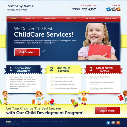 Education website with the title 'Website Design for "Kid" WordPress Theme'
