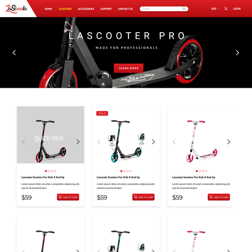Scooter design with the title 'E-commerce page design'
