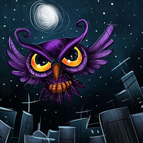 City artwork with the title 'coruja'