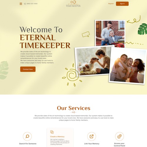 Memorial design with the title 'Eternal Timekeeper Website'