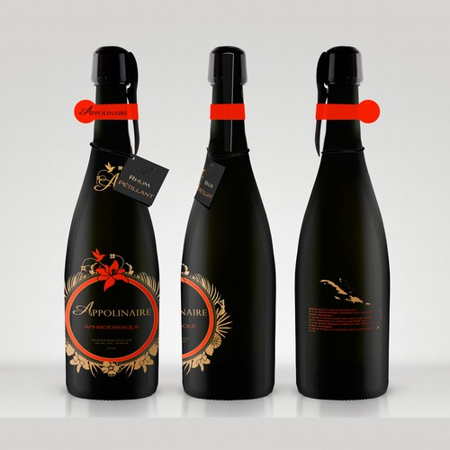 Beverage label with the title 'Luxury design for Appollinaire - sparkling rum'