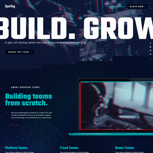 Startup website with the title 'Tech startup boutique software company'