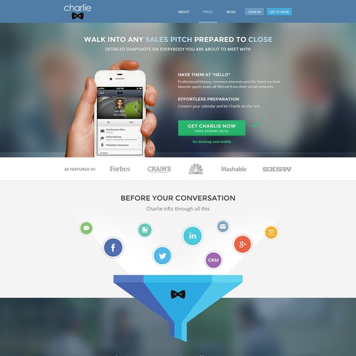 Internet website with the title 'Help Charlie with a new website design'