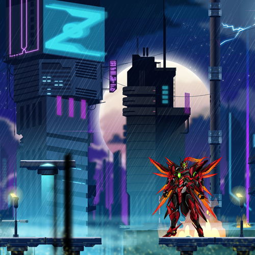 Gaming artwork with the title 'Neon city design'