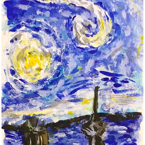 Ink artwork with the title 'Watercolor Van Gogh style'