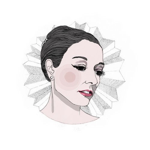 Dotwork design with the title 'series of visually stunning portraits of 3 celebrated ballerinas'