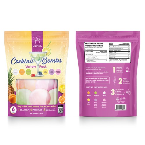 Alcohol packaging with the title 'Cocktail Bomb Pack'