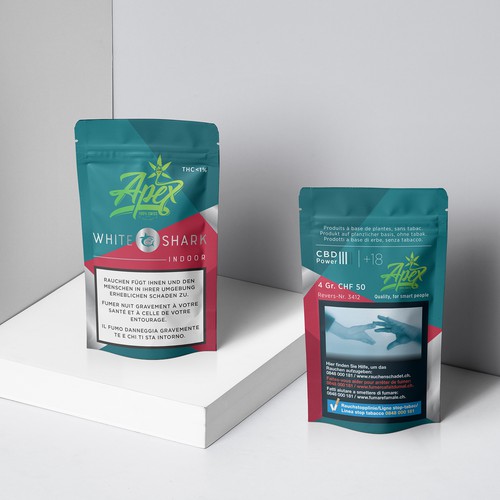 Stand-up pouch packaging with the title 'Modern & abstract design'