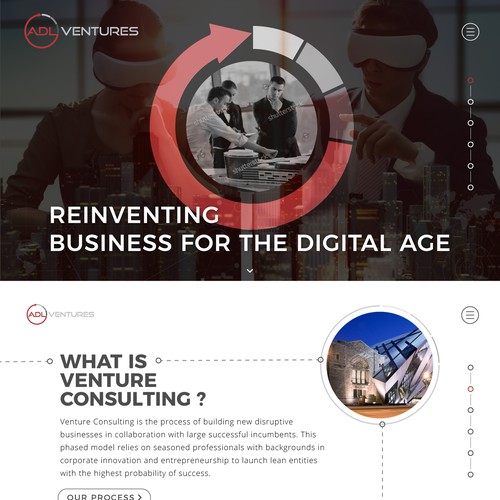 Navigation design with the title 'Modern and tech Webdesign for ADL Ventures'