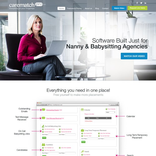 Business website with the title 'women oriented B2B website design for CareMatchPro'