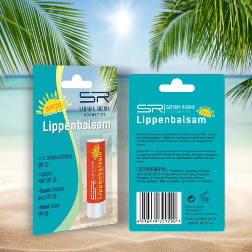 Fresh packaging with the title 'Fresh and colorful packing for lipbalm with SPF'