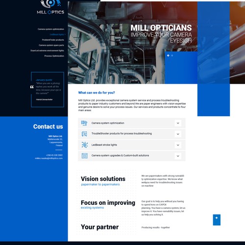 Industrial website with the title 'mill opticans'