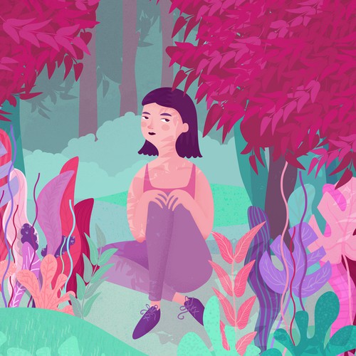 Digital artwork with the title 'Girl in the garden'