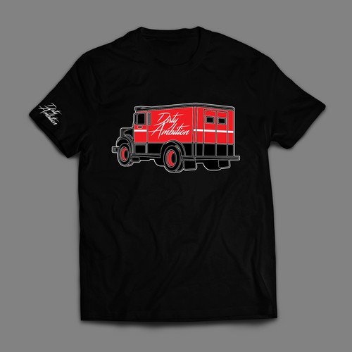 Graphic t-shirt with the title 'a dope armored truck illustration for dirty ambition'
