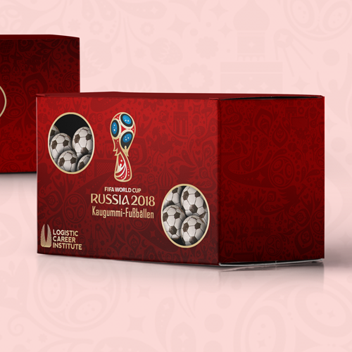 Red packaging with the title 'Russia World Cup Chewing Gum Packaging'