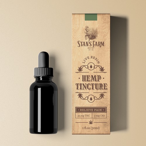 Farm packaging with the title 'Vintage packaging for CBD tincture'