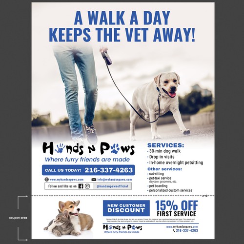 Dog design with the title 'Flyer for Dog walking / Pet care service company'