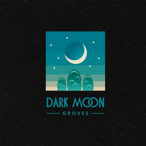 Art Deco brand with the title 'A timeless logo and branding resources for Dark Moon Groves, a permaculture designed farm.'