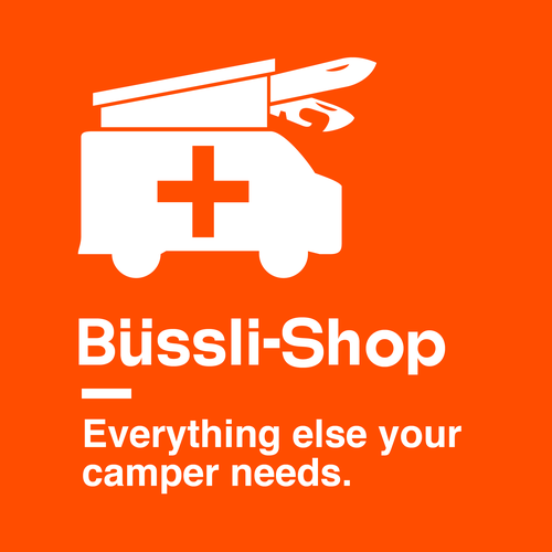 Helvetica design with the title 'Swiss Camper Van Accessory Shop'