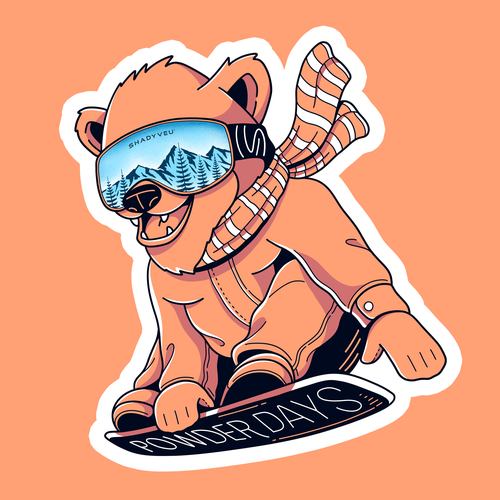 Snowboarding design with the title 'Sticker Design'