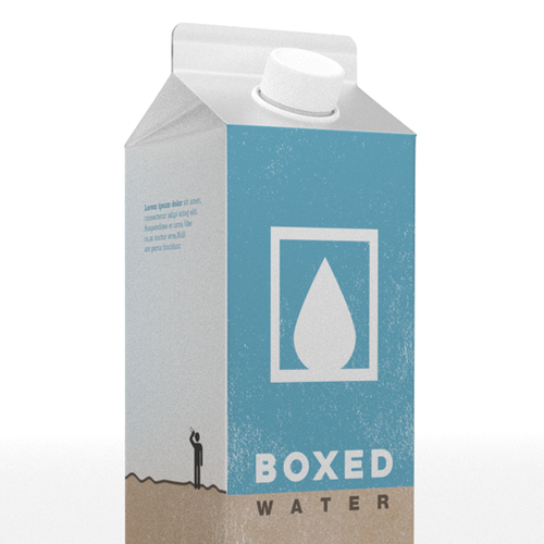 Water packaging with the title 'Water packaged Tetrapak Rex paper carton'