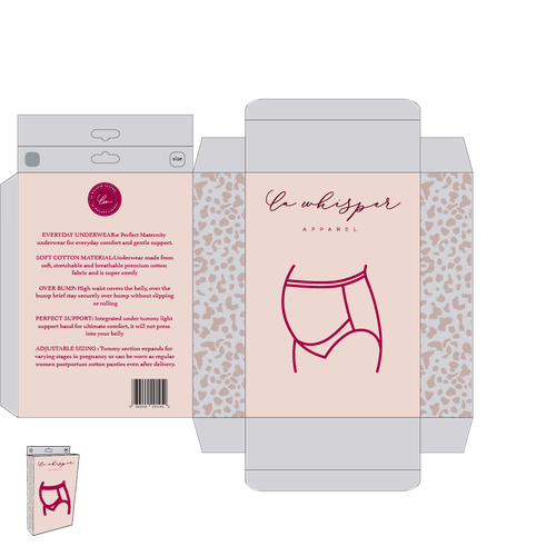 Purple packaging with the title 'Packaging for maternity underwear'