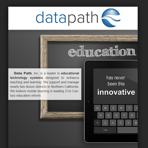 Tablet design with the title 'Education meets Technology, picture info flyer'