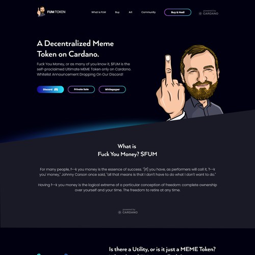 Token design with the title 'Landing page design for "FUM"'