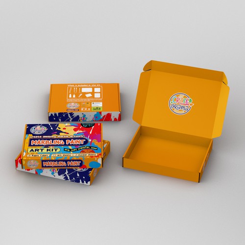 Orange packaging with the title 'Box Design'