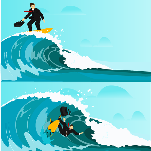 Beach artwork with the title 'man surfing'