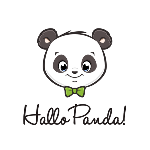 Panda logo with the title 'Cute panda for Hallo Panda!'
