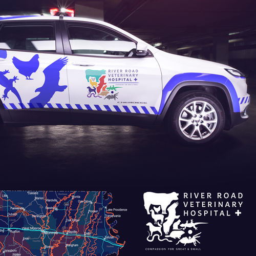 Clinic logo with the title 'River Road Veterinary Logo'