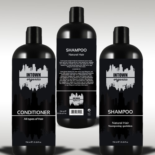 Shampoo label with the title 'Intown Organics needs a new product label'