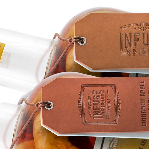 Mockup packaging with the title 'Realistic 3D Neck Tag for Infuse Vodka'