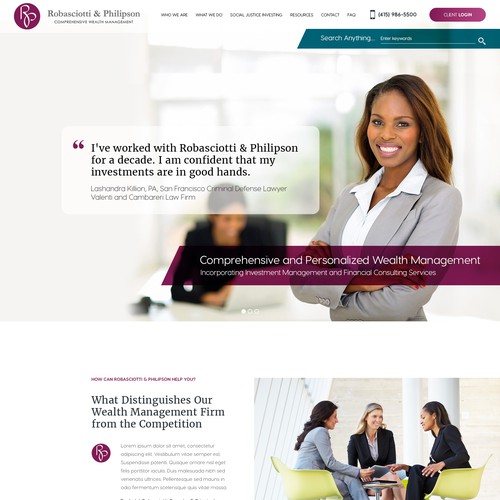 Purple website with the title 'Landing Page for a Wealth Management Firm'
