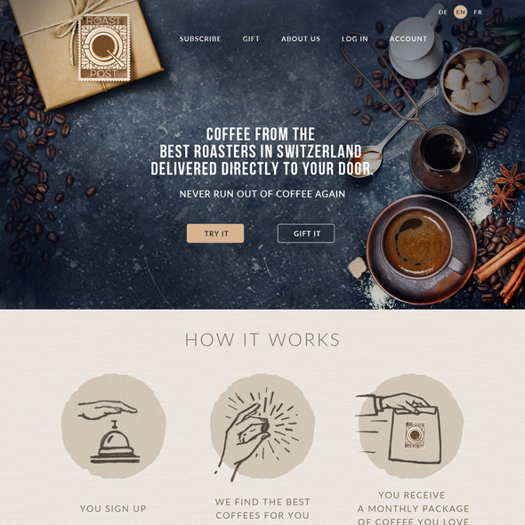 Shop design with the title 'Webpage Design for coffee subscription company'