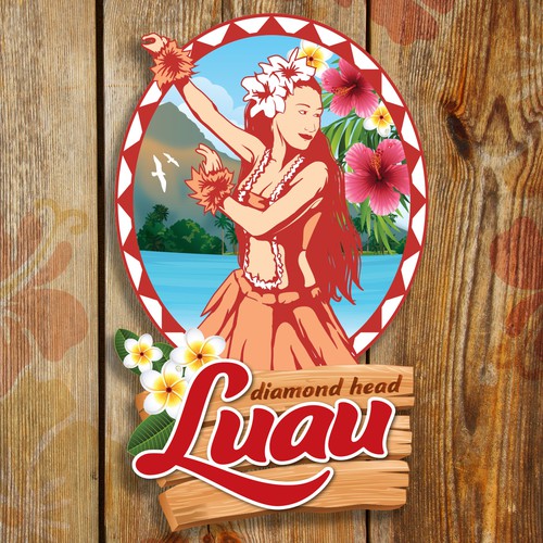 Dancer design with the title 'Diamond Head Luau Refrigerator magnet '