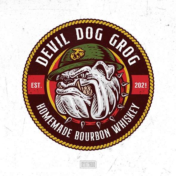 Bulldog logo with the title 'Devil Dog Grog'