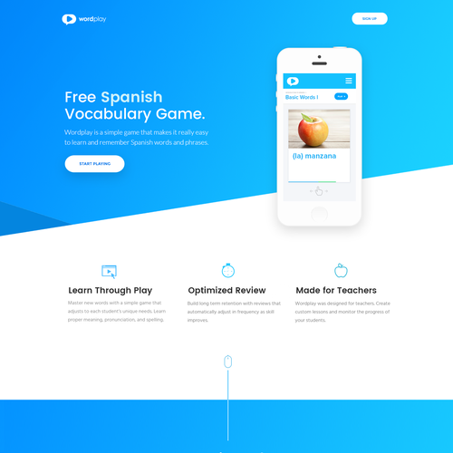 Education website with the title 'Design for Spanish Word Game'