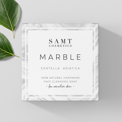 Marble design with the title 'Packaging for a luxury handmade soap'