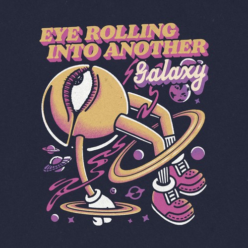 Weird design with the title 'eye rolling into another galaxy'