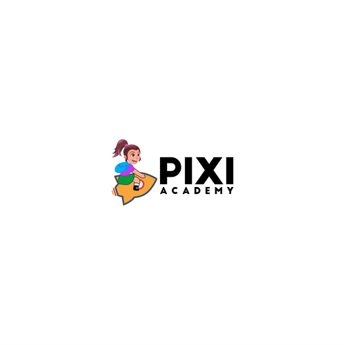 Girl brand with the title 'Fun Logo Concept for pixi academy'