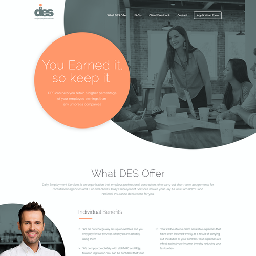 Agency website with the title 'UK based Employment Services Homepage'