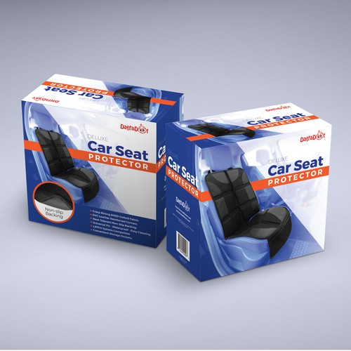 Car packaging with the title 'Car Seat Protector Packaging'