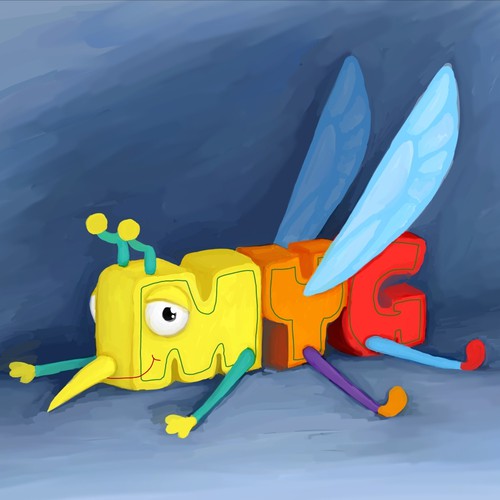 Letter design with the title 'Cute cuddely stuffed mosquito toy'