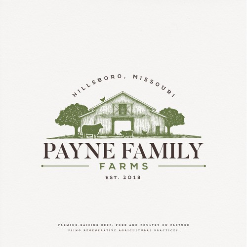 Barn design with the title 'Payne Family Farms'