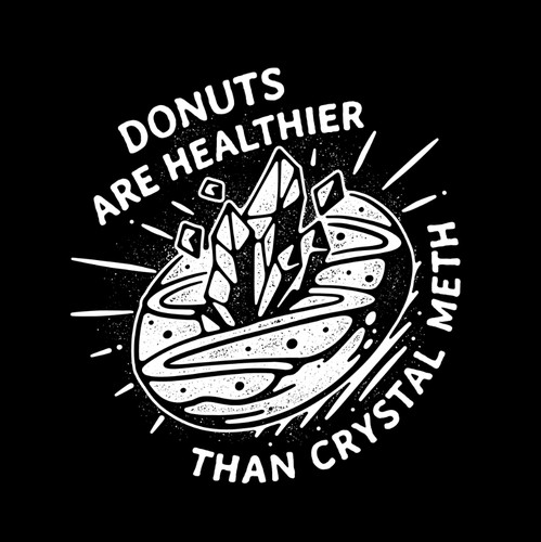 Line art t-shirt with the title 'Donuts are healthier'
